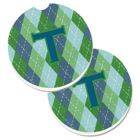Carolines Treasures Initial T Monogram Blue Argoyle Set of 2 Cup Holder Car Coaster CJ1020-TCARC